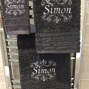 Personalised Monogram Towels: Embroidered Scroll, Luxury 650 gms Towels, All Sizes, Any Name