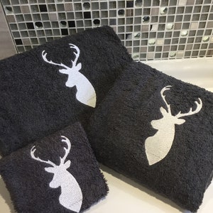 Personalized Embroidered Stag Towel: Scottish Bath & Hand Towel Set