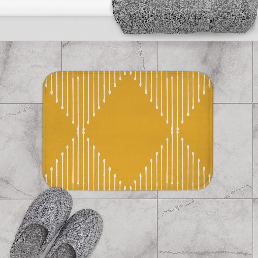 Mustard Yellow Mid Century Modern Bath Mat Memory Foam Bath Etsy