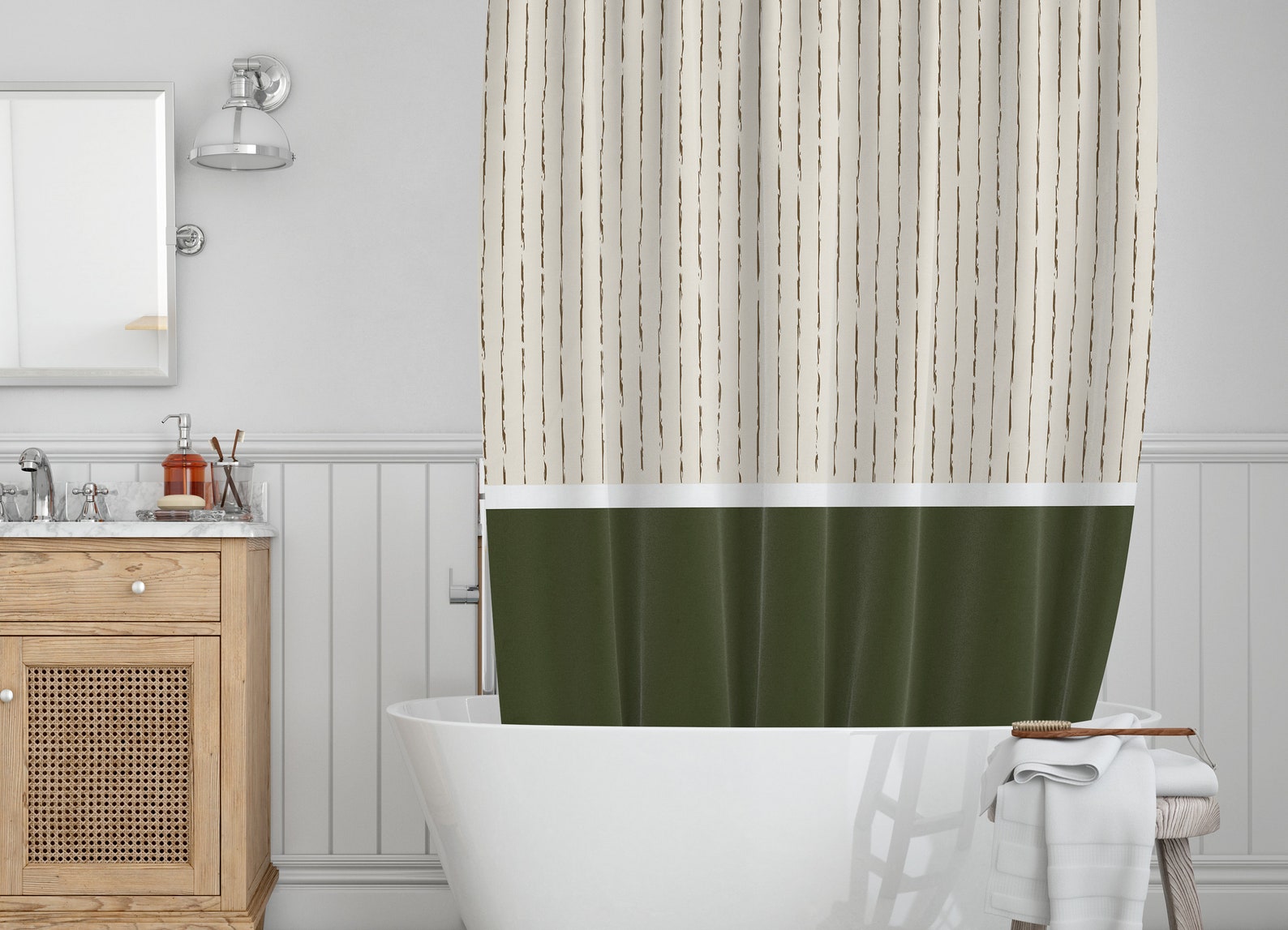 Beige/Green Shower Curtain Boho Shower Curtain Cream and Etsy