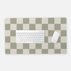 Sage Green Checkered Desk Mat - Aesthetic Office Decor, Modern Desk Accessory, Large Mouse Pad, Home Office Essentials