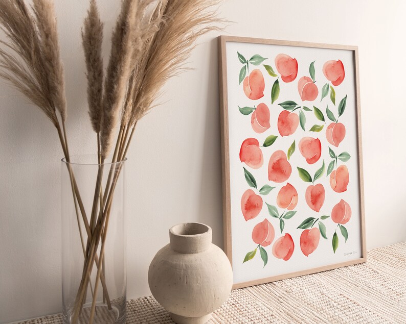 Watercolor Peaches Printable Wall Art Boho Wall Art Pink and Etsy