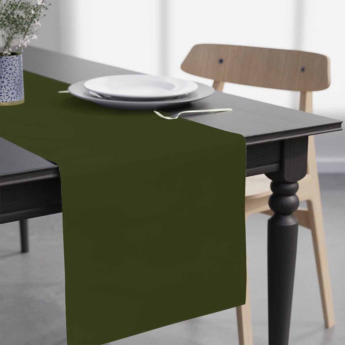 Dark Olive Green Table Runner Soft and Water Resistant Table Etsy
