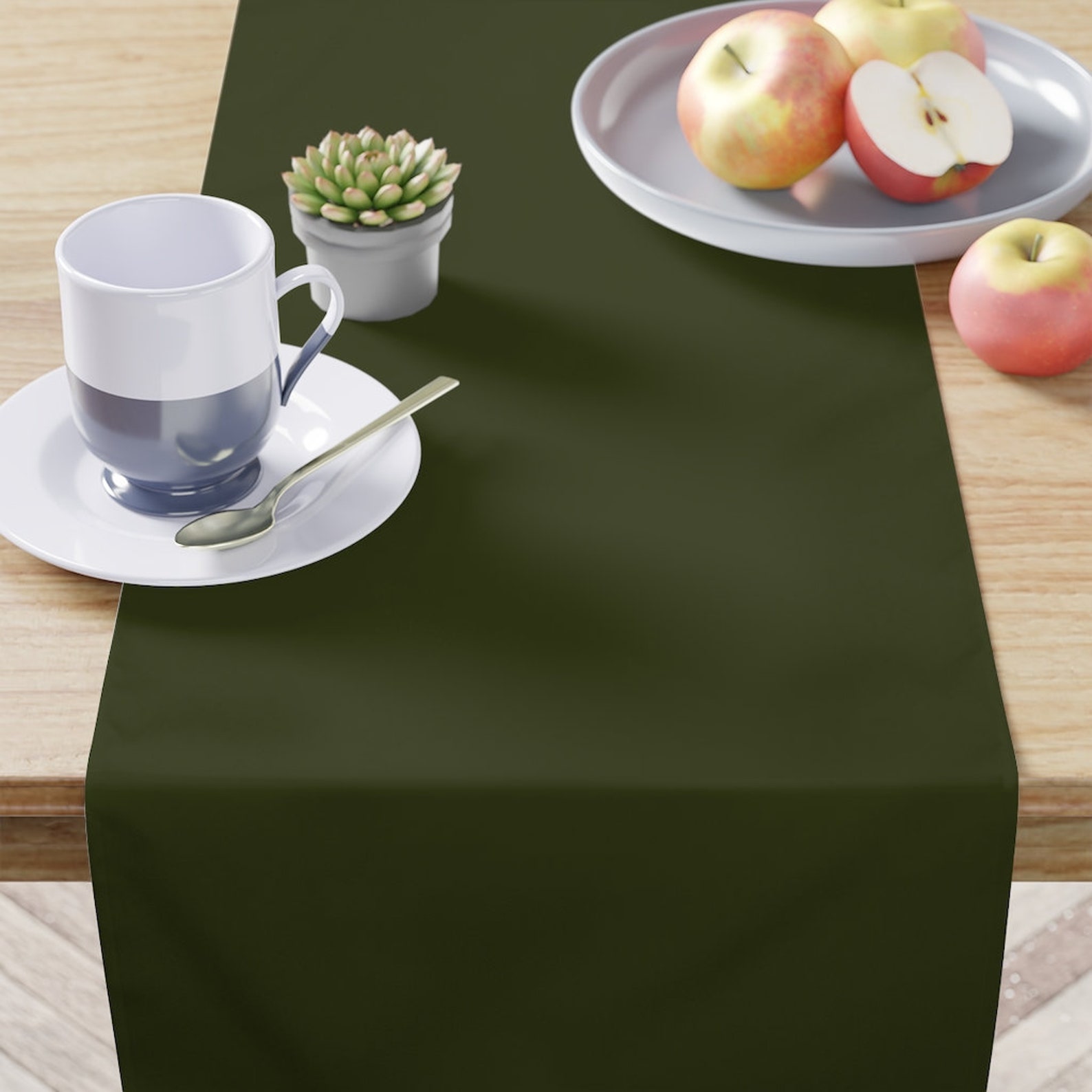 Dark Olive Green Table Runner Soft and Water Resistant Table Etsy