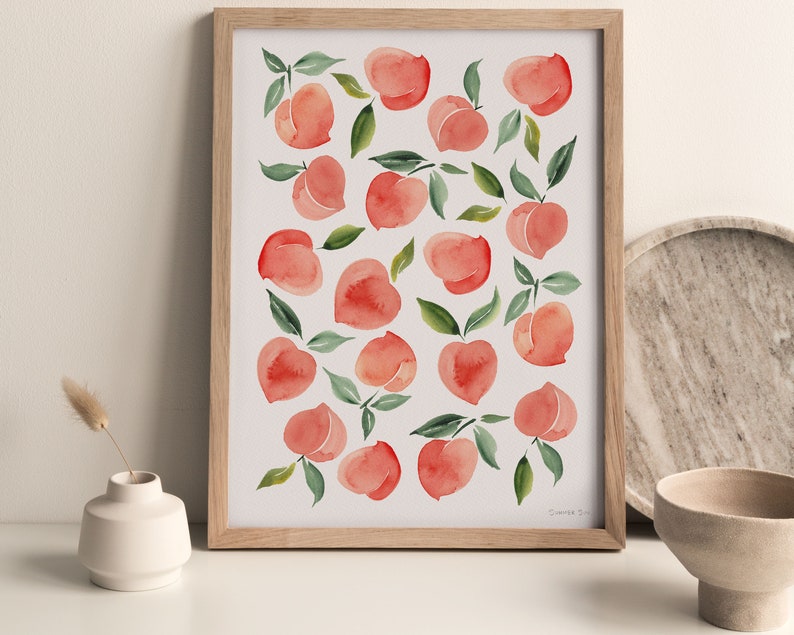 Watercolor Peaches Printable Wall Art Boho Wall Art Pink and Etsy