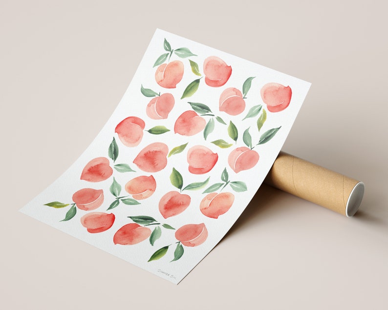 Watercolor Peaches Printable Wall Art Boho Wall Art Pink and Etsy