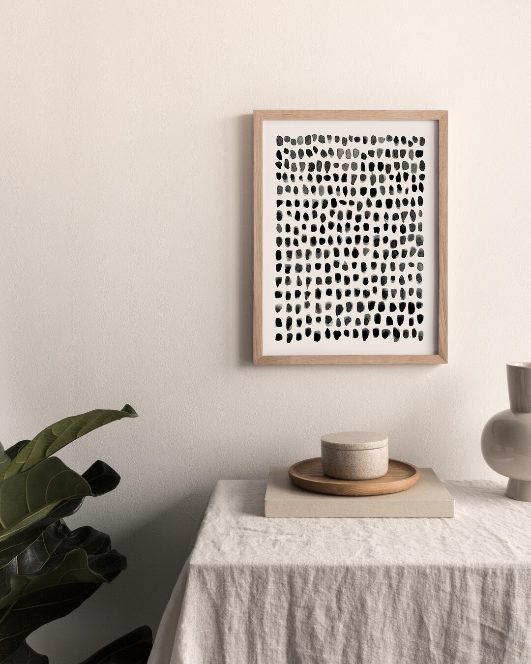Black and White Dot Wall Art Print, Black Dot Print, Modern Rustic Art