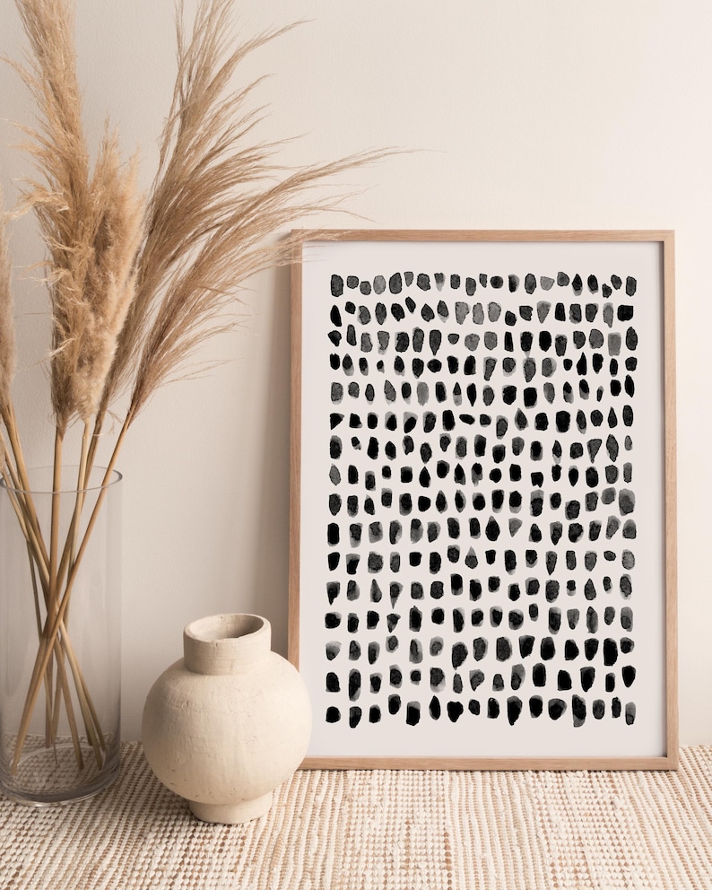 Black and White Dot Wall Art Print Black Dot Print Modern Etsy