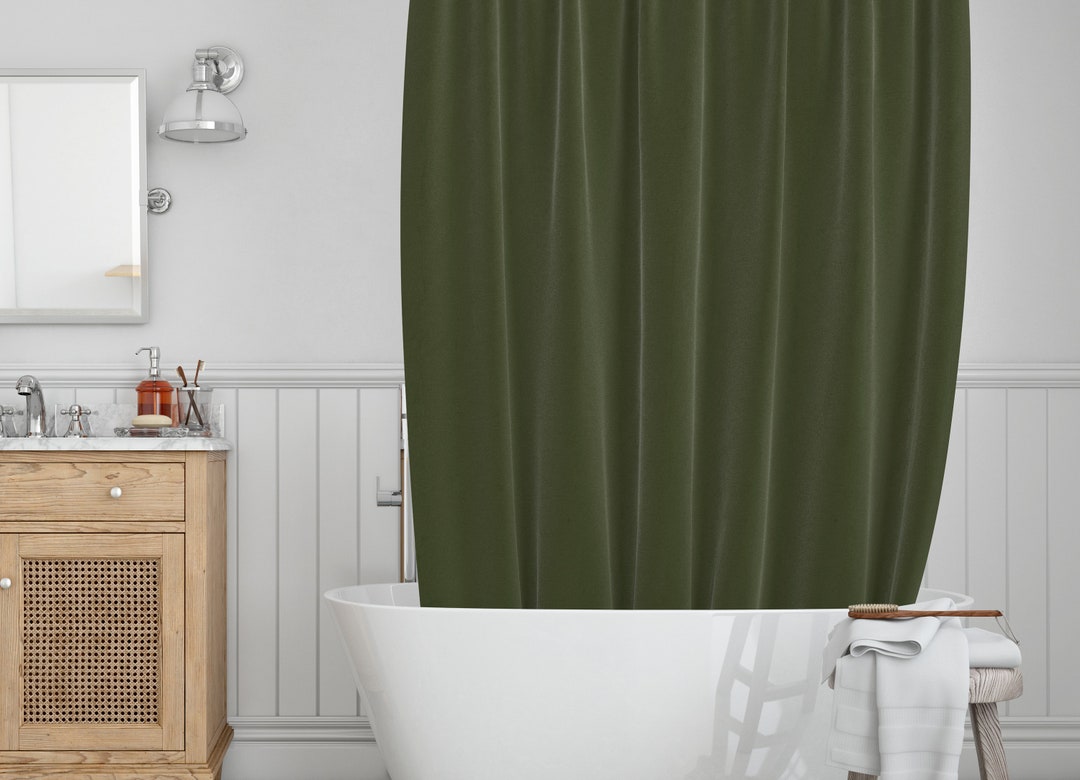 Solid Olive Green Shower Curtain Solid Green Shower Curtain Etsy