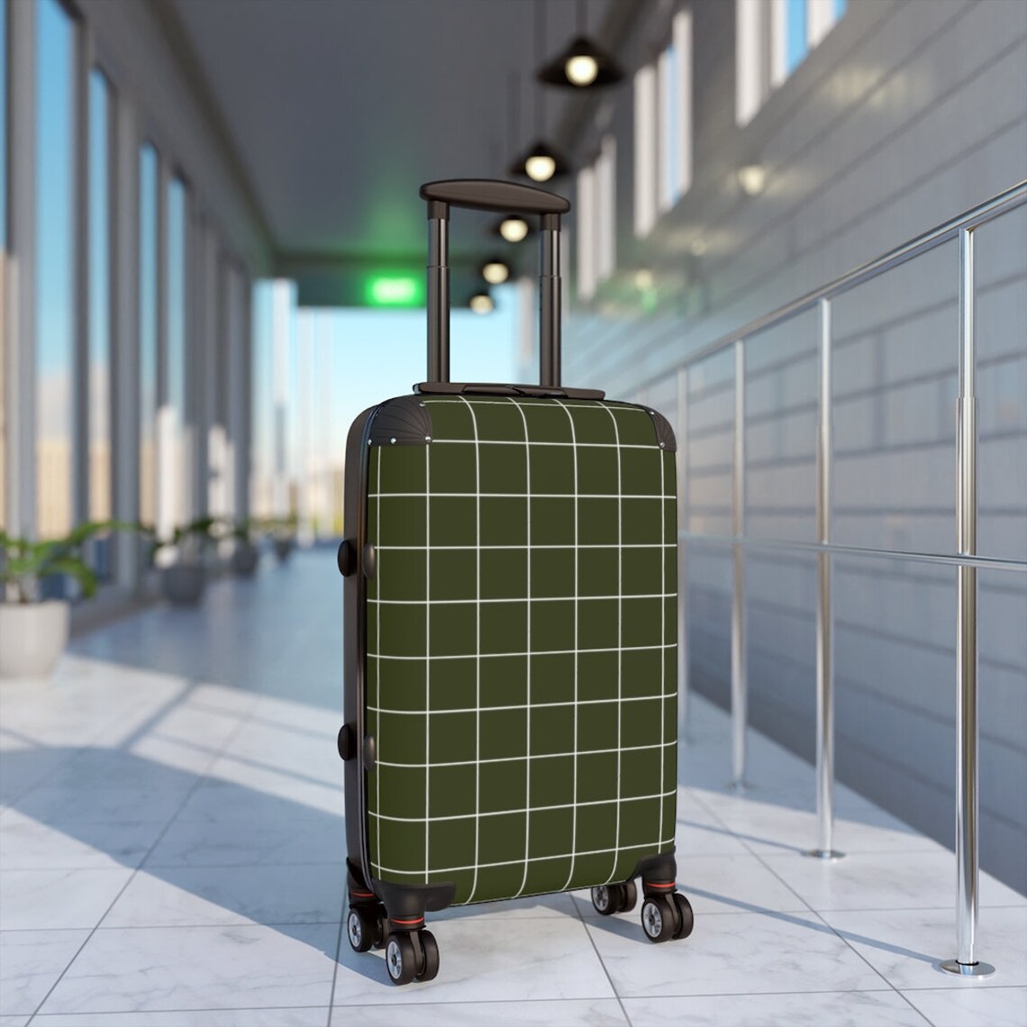Olive Green Grid Carry On Suitcase 13.3 x 22.4 x 9.05 In Etsy