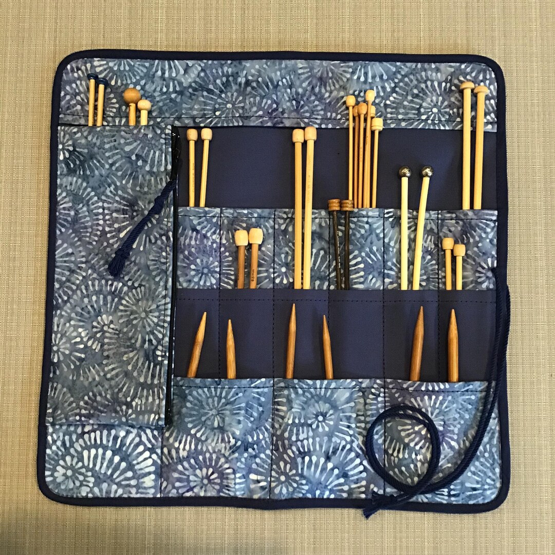 Batik Knitting Needle Case Organizer With Zipper Pouch, Storage Roll ...