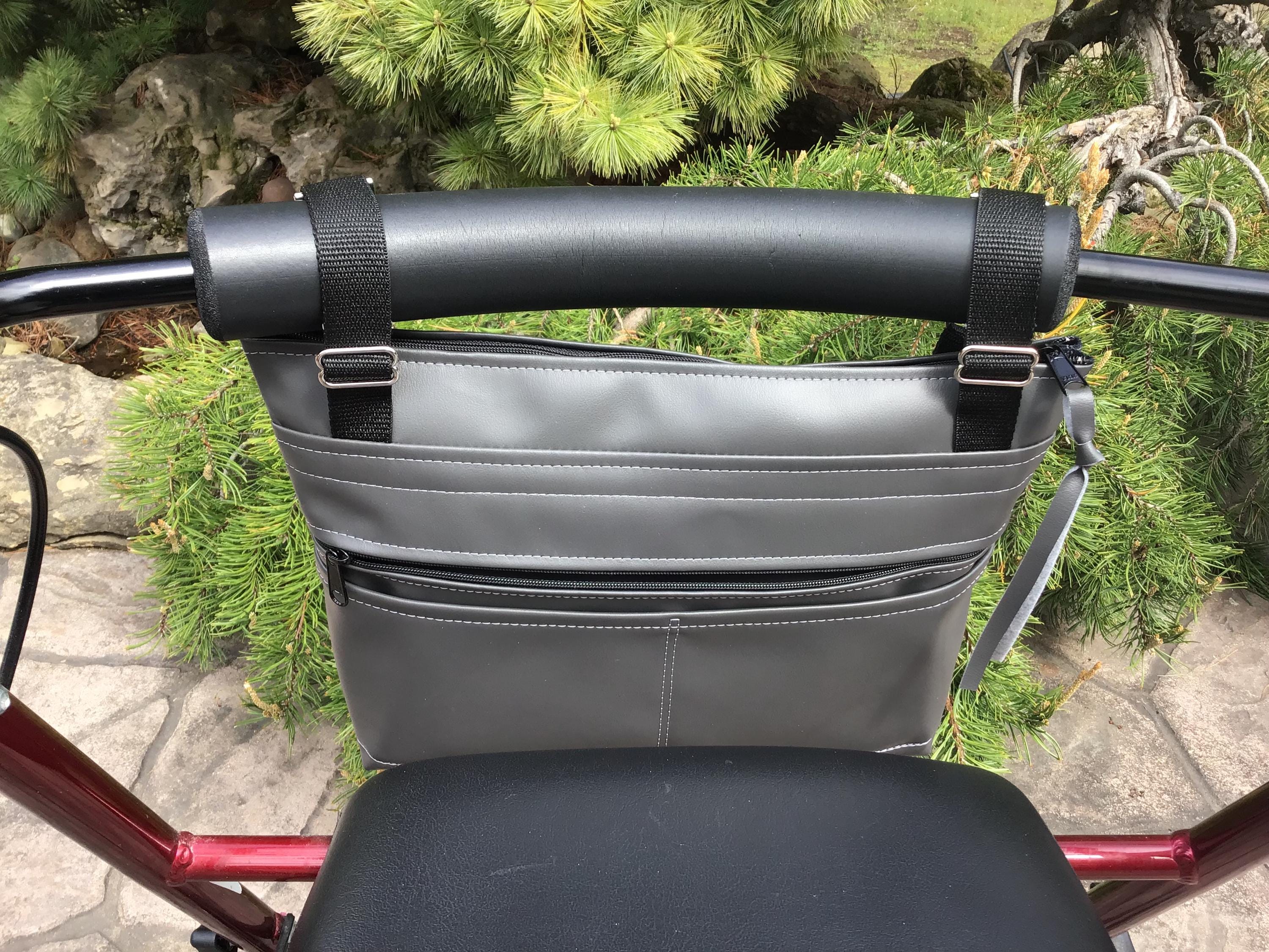 Eco-leather (leather textured vinyl) Zip-Top Walker Bag Wheelchair Powerchair Bag .Secure, Functional, Stylish .Senior Rehab Aid/Gift