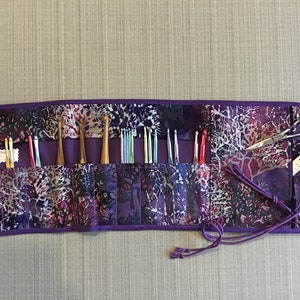 XL Crochet Hook Case w/Inlaid Zip Panel, Crochet Organizer Storage Case, Crochet Workstation