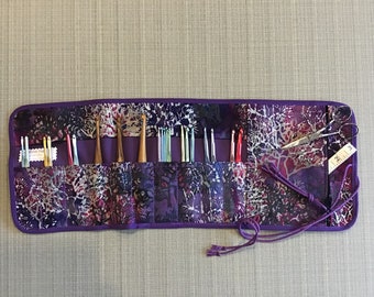 XL Crochet Hook Case w/Inlaid Zip Panel, Crochet Organizer Storage Case, Crochet Workstation