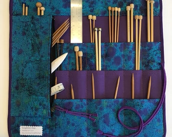 Knitting Needle Case Organizer with Zipper Pouch, Batik Knitting Needle Storage Roll, Knitting Supplies & Tools, Knitting Gift, Gift for Her