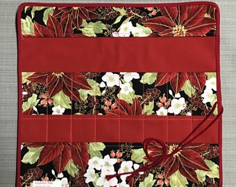 Christmas Special, Large Knitting Needle Case Roll Organizer Holder Storage; Travel Case, Fiber Arts, Gift