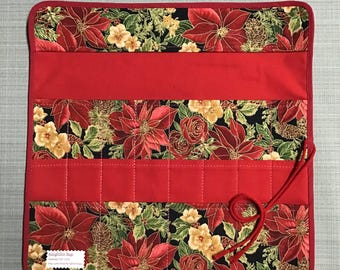 Christmas Special, Large Knitting Needle Case Roll Organizer Holder Storage; Travel Case, Fiber Arts, Gift