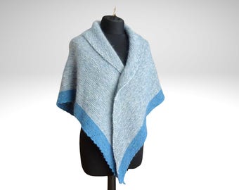 Triangle Shawl in Soft Grey-Blue: Handcrafted Winter Scarf