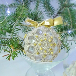 Handmade Crochet Christmas Ball Decorative Glass Bauble zdjęcie 3