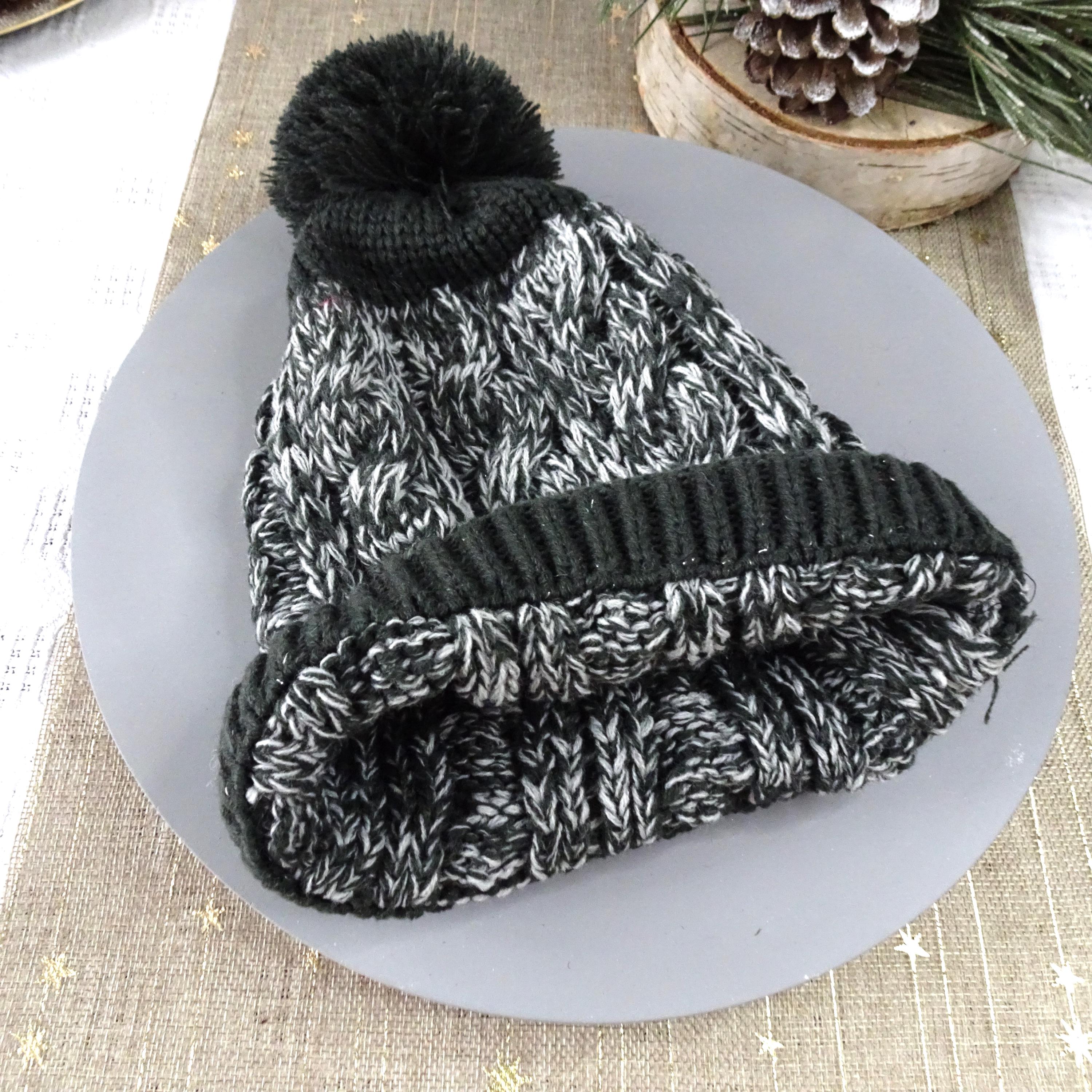 Bonnet Femme Gris Chiné Avec Pompon - 100% Laine - Taille Unique - Neuf Sans étiquette