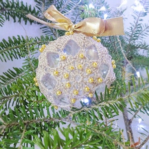 Handmade Crochet Christmas Ball Decorative Glass Bauble zdjęcie 7