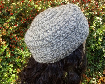 Handmade Crochet Gray Beret | Wool Bucket Hat Chunky Crochet | Women's Winter Hats