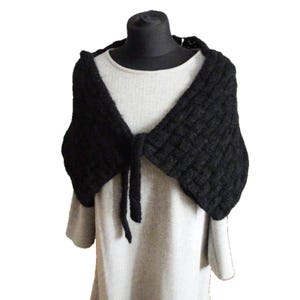 Black Alpaca Wool Stole, Handmade Scarf with Tie, Soft Winter Wrap, Warm Alpaca Blend Shawl