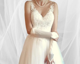 Ecru Satin Bridal Gloves: Long Opera Mittens for Wedding, Prom, Costume & Special Occasions