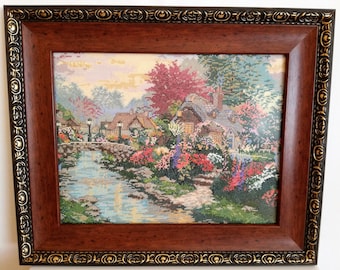 Quadro a punto croce / Quadro di paesaggio ricamato a mano / Quadro da parete in cotone cucito a mano / Decorazione rustica per la casa