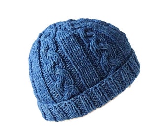 Men's Slouchy Beanie XL | Handmade Cotton Cap | Retro Blue Jeans-Inspired Hat | Warm Winter Collection | Unique Knit Accessories