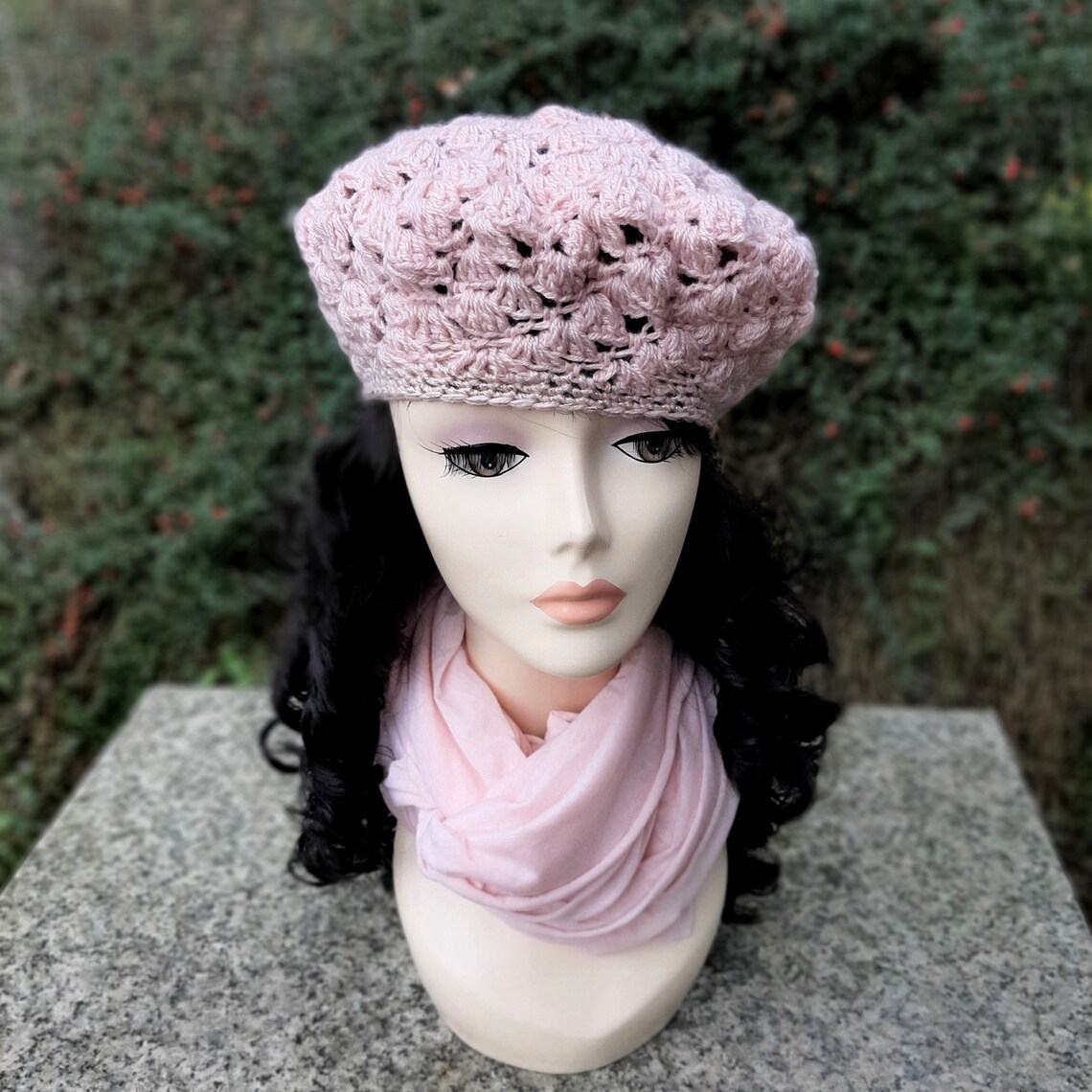 Pink Women's Beret Crochet Lace Beret Powder Pink Beret Etsy