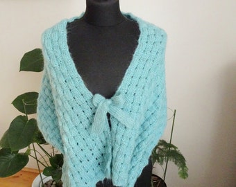 Shawl, stole with ties | Turquoise back scarf | gift for her