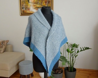 Handmade Triangle Scarf | Soft Winter Wrap in color grey-blue