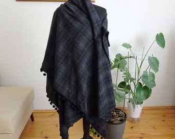 Soft Gray Plaid Scarf | Stylish Plaid Wrap | Cozy Large Shawl