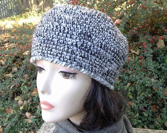 Handmade Crochet Gray Black Beret | Wool Bucket Hat Chunky Crochet | Women's Winter Hats