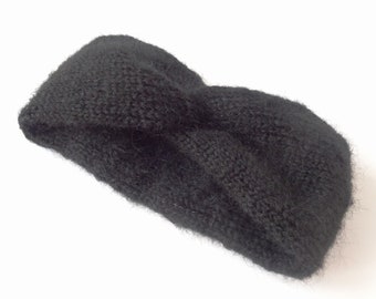Women's black chunky knit heandband, gift for her