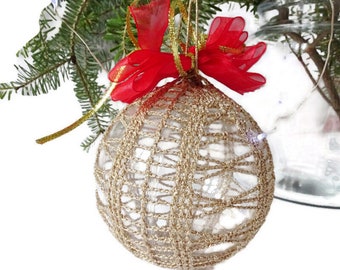 Handmade Crochet Christmas Ball | Decorative Glass Bauble | Personalized Holiday Ornament