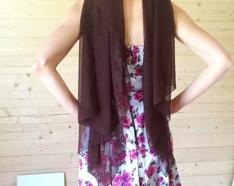 Brown Chiffon Scarf | Lightweight Evening Wrap | Mother's Day Gift
