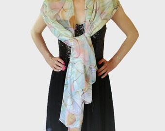 Bufanda de gasa floral: Chal ligero en tonos pastel para conjuntos de primavera y verano - 75 x 220 cm