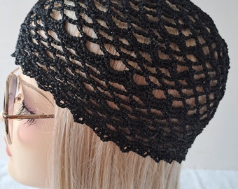 Shiny black Crochet Hat for Women - Perfect for Summer