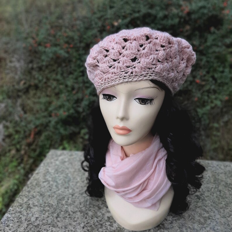 Pink Women's Beret Crochet Lace Beret Powder Pink Beret Etsy