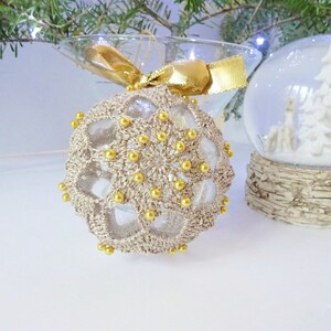 Handmade Crochet Christmas Ball Decorative Glass Bauble zdjęcie 10