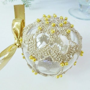 Handmade Crochet Christmas Ball Decorative Glass Bauble zdjęcie 1