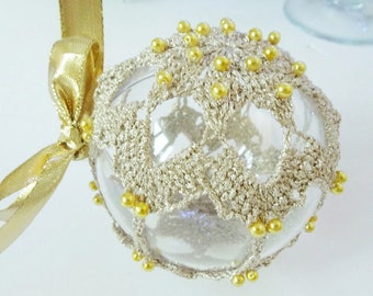 Handmade Crochet Christmas Ball | Decorative Glass Bauble