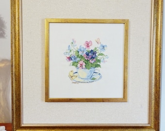 Handmade Pansy Embroidery Wall Art | Floral Home Decor | Ready to Hang