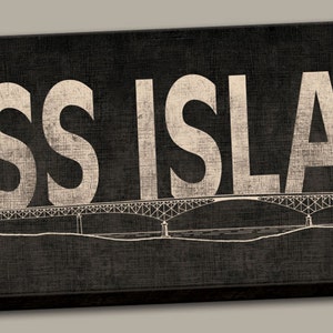 Portland Oregon Ross Island Bridge Canvas Print Sign; One 24&quot; x 8&quot; x 1.5&quot; Stretched Canvas