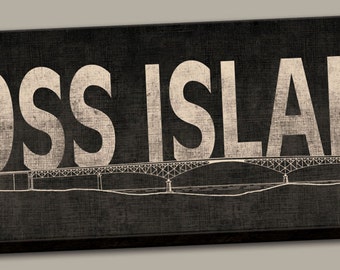 Portland Oregon Ross Island Bridge Canvas Cartel de impresión; Un lienzo estirado de 24" x 8" x 1.5"