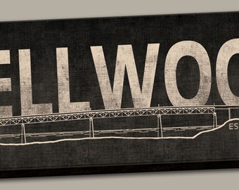 Portland Oregon Sellwood Bridge Canvas Print Sign; Un lienzo estirado de 24" x 8" x 1.5"