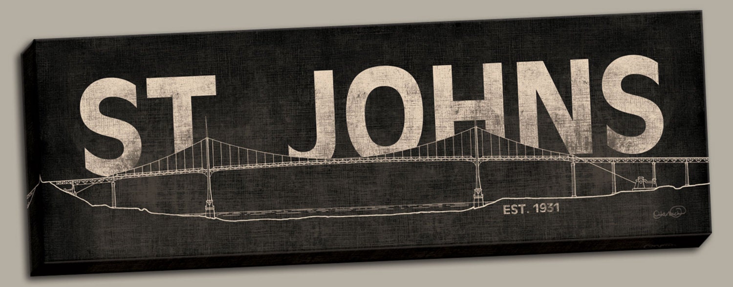 Portland Oregon St. Johns Bridge Canvas Print Sign; One 24" X 8" X 1.5 ...