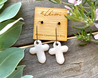 Porcelain Cross Earrings • Dangle Eco Earrings • Surgical Steel Earrings • Porcelain Earrings • Porcelain • Cross Earrings